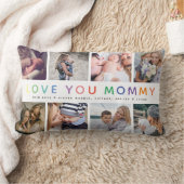 レインボー「LOVE YOU MOMMY」フォトコラージュ記念カメラ ランバークッション (ブランケット)