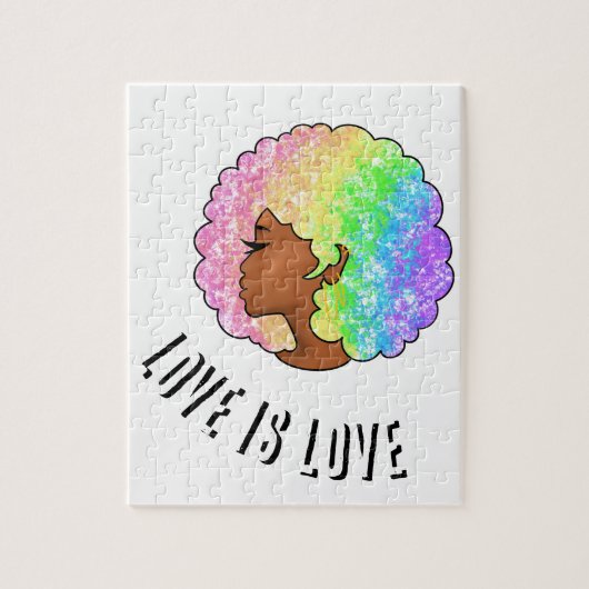 レインボーafro LGBTQ love is loveプライドブラック・ガール ジグソーパズル (縦)