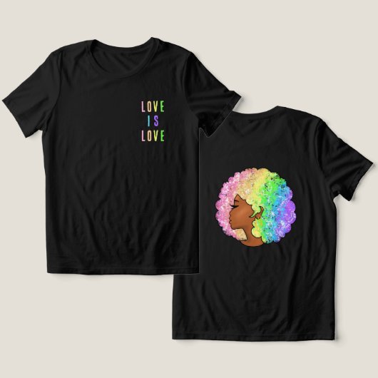 レインボーafro LGBTQ love is loveプライドブラック・ガール トライブレンドＴシャツ (デザイン正面&裏面)
