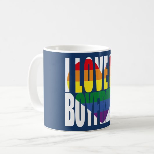 レインボーI愛するボーイフレンドハート コーヒーマグカップ (正面左)