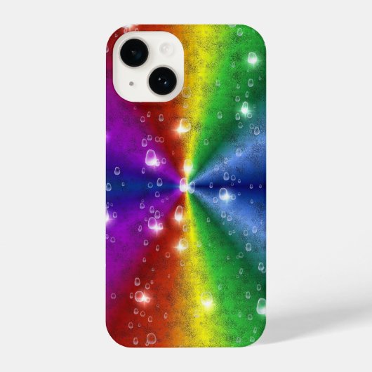 レインボーin象スキンレザーオプション，レインドロップ iPhoneケース (裏面)