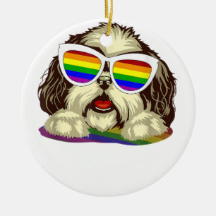 レインボーLGBTフラグゲイプライドシーズー(犬)Tzuドッグコピー セラミックオーナメント