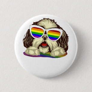 レインボーLGBTフラグゲイプライドシーズー(犬)Tzuドッグコピー 缶バッジ
