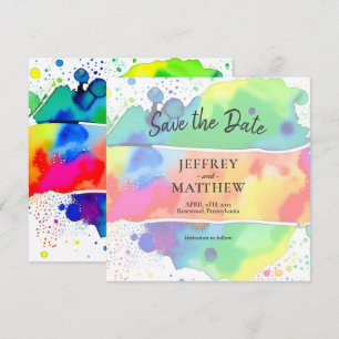 レインボーLGBT ゲイ レズビアン 水彩画 Save the Date セーブザデート