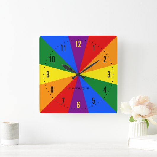 レインボーLGBTQアメリカプライドダイバーシティ国旗 スクエア壁時計 (ホーム)