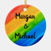 レインボーLGBTQクリスマスホリデー セラミックオーナメント (正面)