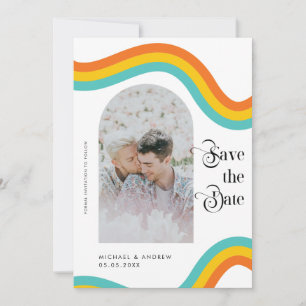 レインボーLGBTQゲイカップル結婚写真カラフル セーブザデート