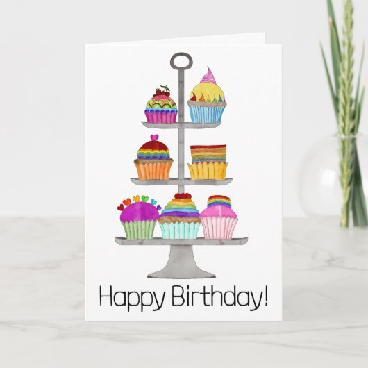 レインボーLGBTQプライドカップケーキ誕生日カード カード (正面)
