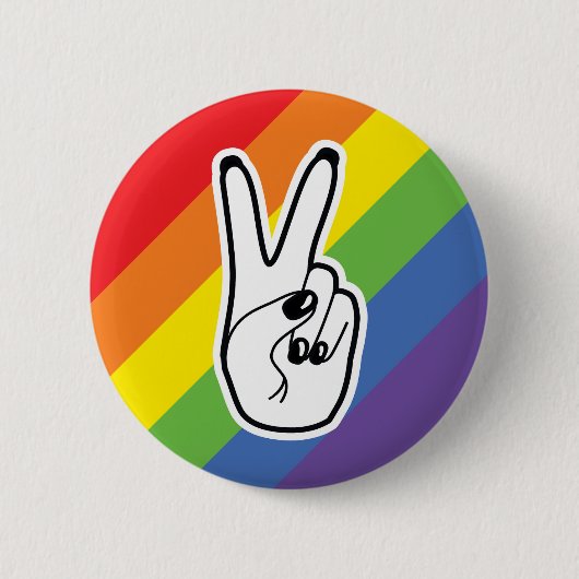 レインボーLGBTQ離れプライド同盟との平和サインの手 缶バッジ (正面)