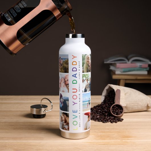 レインボー'LOVE YOU DADDY'フォトコラージュキープサケ ウォーターボトル (コーヒー)