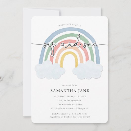 レインボーsipと参照してくださいミーティングベイビーシャワー 招待状 (正面)