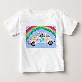 レインボーTシャツを着たヒッピーの車に乗ったグレイハウンド ベビーTシャツ