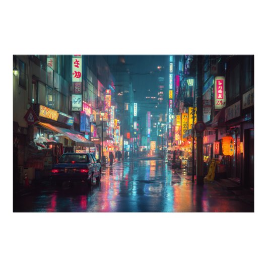 レイン・ネオン東京の路地 フォトプリント (正面)