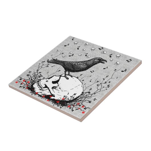 レイヴンが死の歌を歌うスカルイラストレーション タイル (側面)