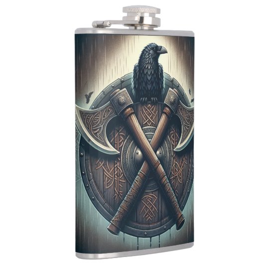 レイヴンとアクシス – 北欧の戦士シールドのウォールアート フラスク (右)