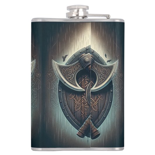 レイヴンとアクシス – 北欧の戦士シールドのウォールアート フラスク (裏面)