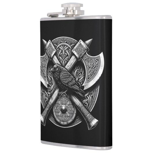 レイヴンとアクシス – 北欧の戦士シールドのウォールアート フラスク (左)