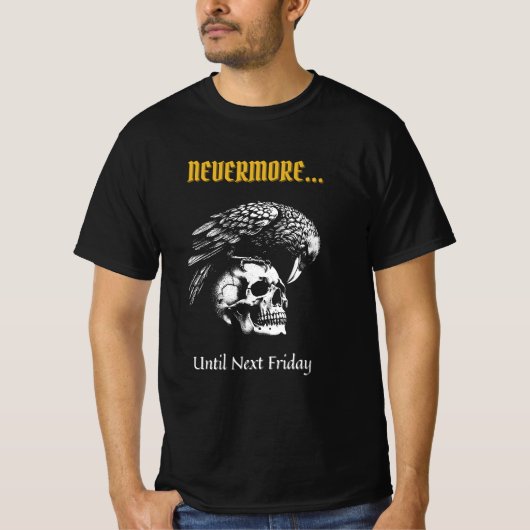 レイヴンとスカルとのゴシック風ユーモア Tシャツ (正面)