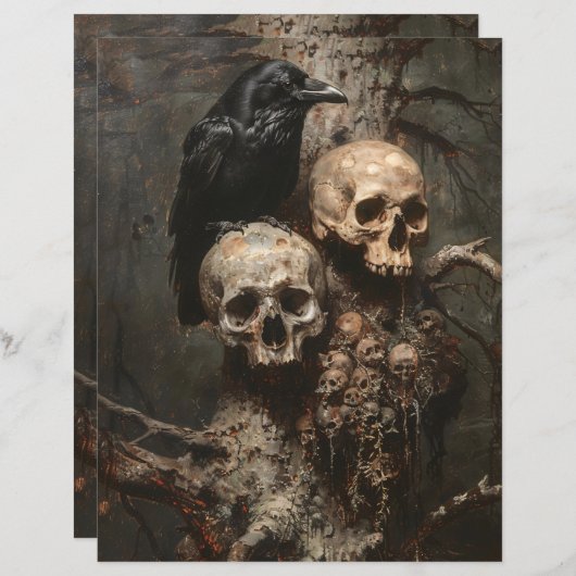 レイヴンとスカル不気味スクラップブック紙 (正面/裏面)