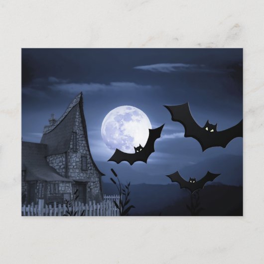 レイヴンのカラス葉書と怖いハロウィーンの夜 ポストカード (正面)