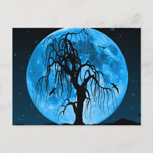 レイヴンのカラス葉書と怖いハロウィーンの夜 ポストカード (正面)