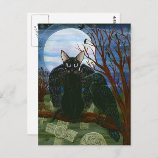 レイヴンのムーンブラックキャットクロウゴシック美術のはがき ポストカード (正面/裏面)