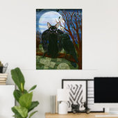 レイヴンのムーンブラックキャットクロウゴシック美術のポスター ポスター (ホームオフィス)