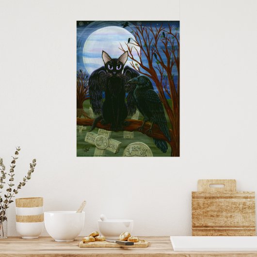 レイヴンのムーンブラックキャットクロウゴシック美術のポスター ポスター (キッチン)