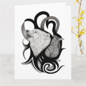 レイヴンの部族アートを持つホワイトウルフ カード (黄色い花)