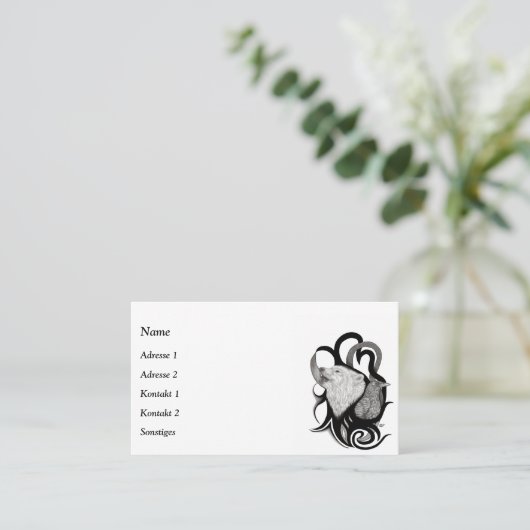 レイヴンの部族アートを持つホワイトウルフ 名刺 (スタンド正面)