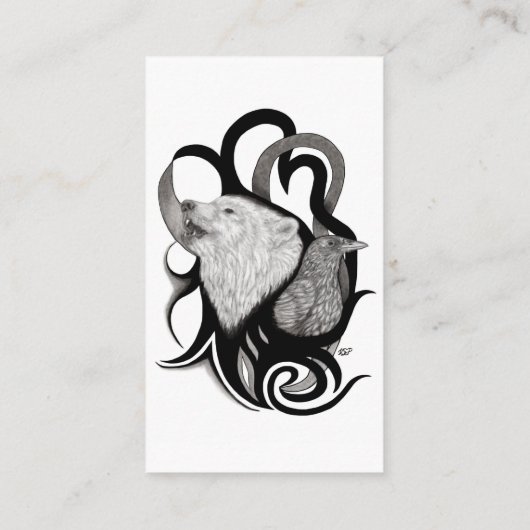 レイヴンの部族アートを持つホワイトウルフ 名刺 (裏面)