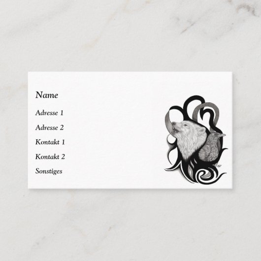 レイヴンの部族アートを持つホワイトウルフ 名刺 (正面)