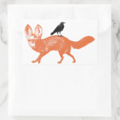 レイヴンはキツネのステッカーに座る 長方形シール (バッグ)