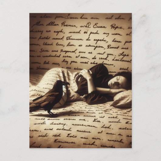 レイヴンは眠っている女性を見守る ポストカード (正面)