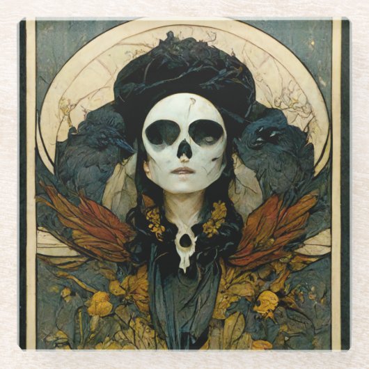 レイヴンウィッチファンタジーホラーゴシックゴシック ガラスコースター (正面)