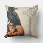 レイヴンオンハロウィーンのカボチャのちょうちん |スタイルビクトリアン付き クッション (正面)
