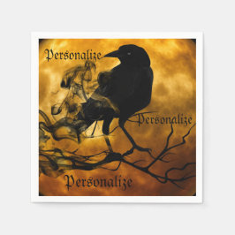 レイヴンカラス収穫ムーン秋ブラックオレンジ スタンダードカクテルナプキン