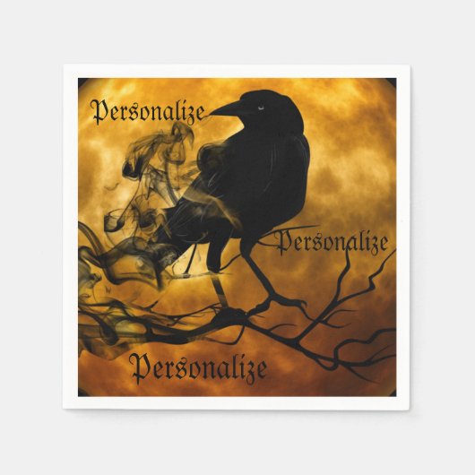 レイヴンカラス収穫ムーン秋ブラックオレンジ スタンダードカクテルナプキン (正面)