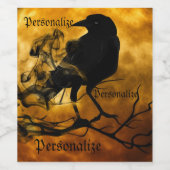 レイヴンカラス収穫ムーン秋ブラックオレンジ ワインラベル (シングルラベル)