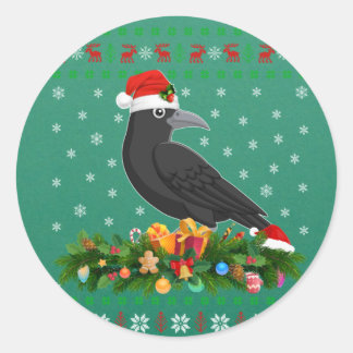 レイヴンクロウバードラバークリスマスサンタハット醜いカラス ラウンドシール
