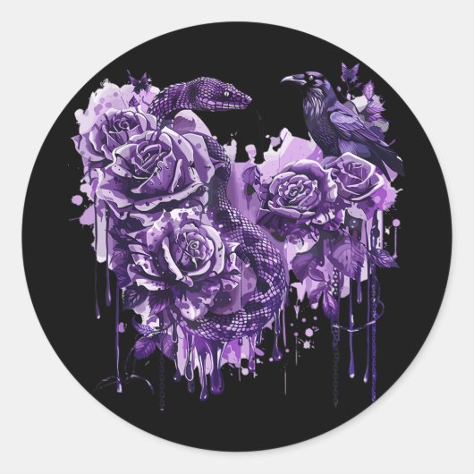 レイヴンスネークバラゴシックバイクもしくは自転車に乗る人ハート社 ラウンドシール (正面)