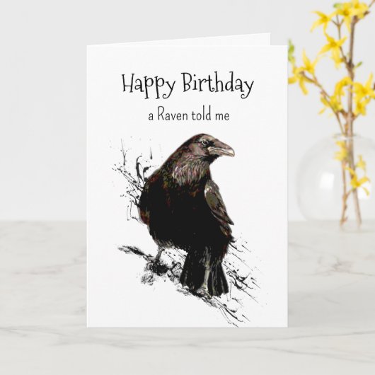 レイヴンパーソナリティ誕生日おもしろいバードアート カード (黄色い花)