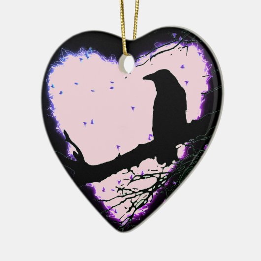 レイヴンラブフォーエバーひび割れた白熱［赤熱］光を放つハート セラミックオーナメント (左)