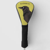 レイヴン不気味なカラス明るいゴシック様式のインクアート名 ゴルフヘッドカバー (正面)