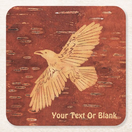 レイヴン素朴オンインナー樺の木樹皮 スクエアペーパーコースター (正面)