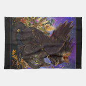 レイヴン翼の秋の魔法猫 キッチンタオル (横)