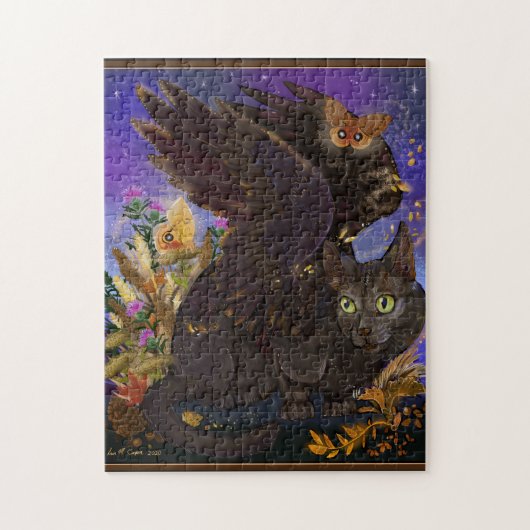 レイヴン翼の秋の魔法猫 ジグソーパズル (縦)