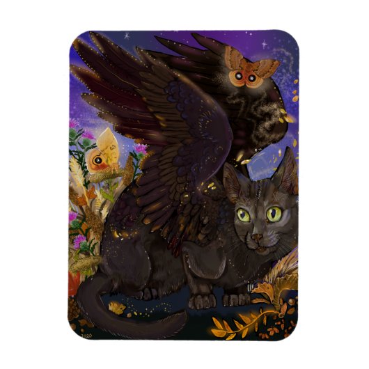 レイヴン翼の秋の魔法猫 マグネット (縦)