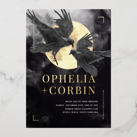 レイヴン&ゴールデンムーンブラックゴシック結婚ズ 箔招待状 (正面)