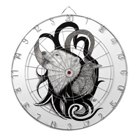 レイヴン・トライバル・アートを持つホワイトウルフ ダーツボード (正面)